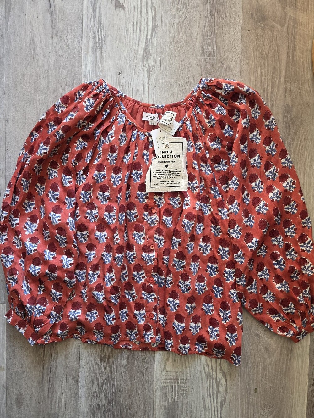 NWT Womens Emerson Fry Indian Collection Frances Blouse Carmen Flowers Sz M Rust